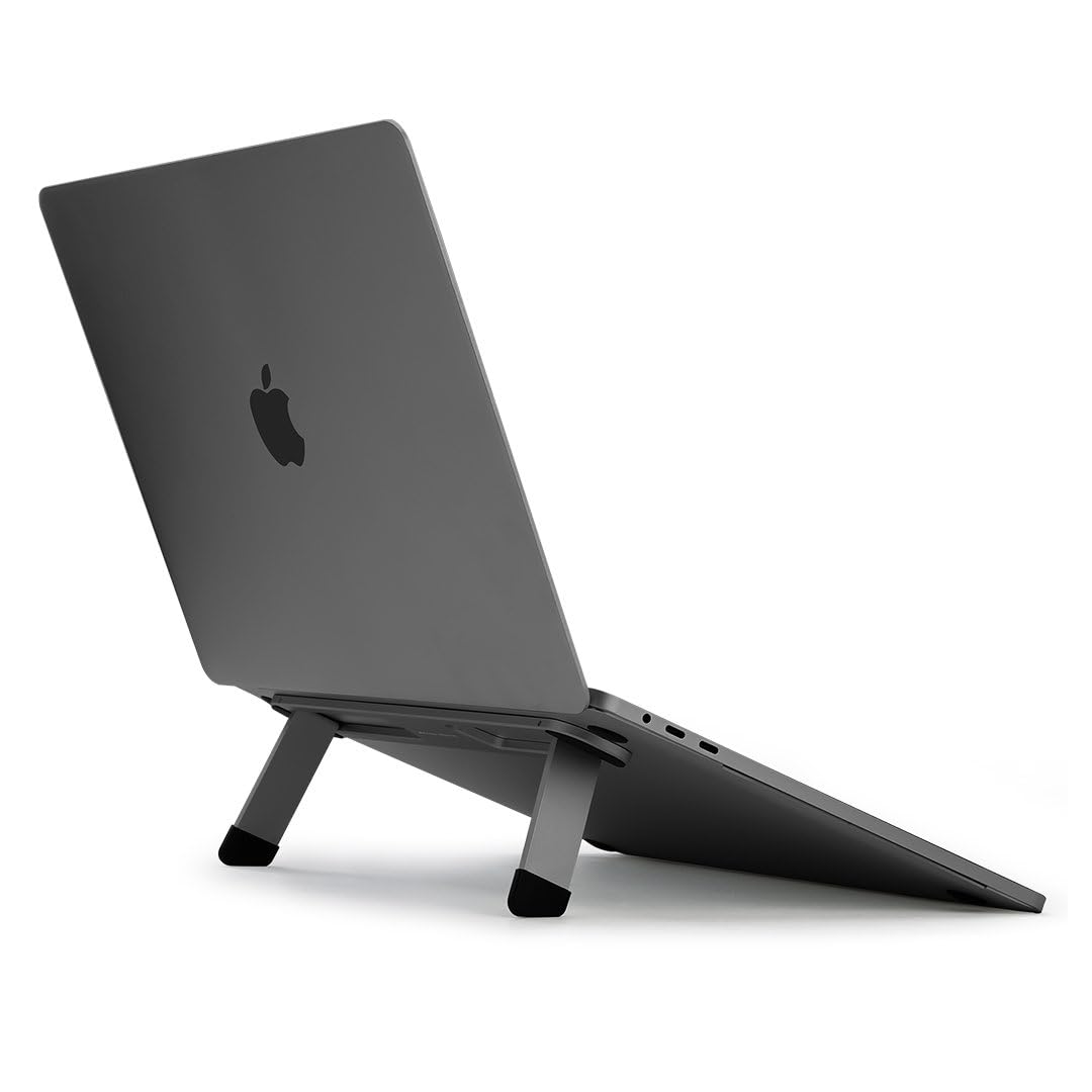 DailyObjects Tabletop Osgo - Adjustable Folding Laptop/Tablet Stand | Ideal tilt for Drawing/Writing/Viewing | Aluminum Finish | Suitable for Table/Desk/Bed | (Space Grey)-image-1