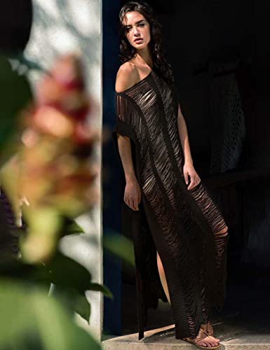 Bsubseach Women Crochet Hollow Out Swimsuit Cover Ups Knitted Beach Tank Dress2