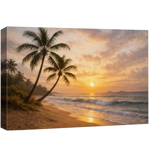 wall26 Canvas Print Wall Art Tropical Palm Trees and Golden