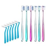 Fregum V+A Shaped Orthodontic Toothbrush for Braces, with 6 Interdental Brushes, Soft Bristles, 6 Count