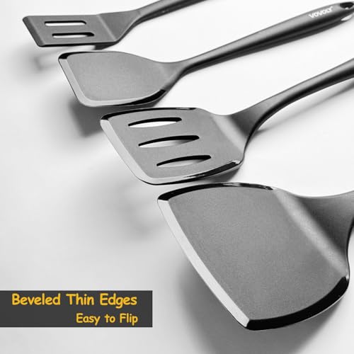 Silicone Spatula Set, 600°F Heat Resistant Silicone Spatula Turner Flipper for Cooking, Non Stick and Non Scratch Kitchen Utensils for Eggs & Pancakes, 4 Pack, Black by Vovoly - Image 3