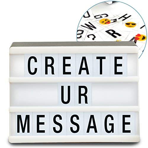 Sharper Image Mini Cinematic Light Up Box LED Message Letter Board Sign with 90 Letters and Emoji, Movie Marquee Lightbox, Aesthetic Bedroom & Room Decor, Theater Cinema Letterbox Lights Display