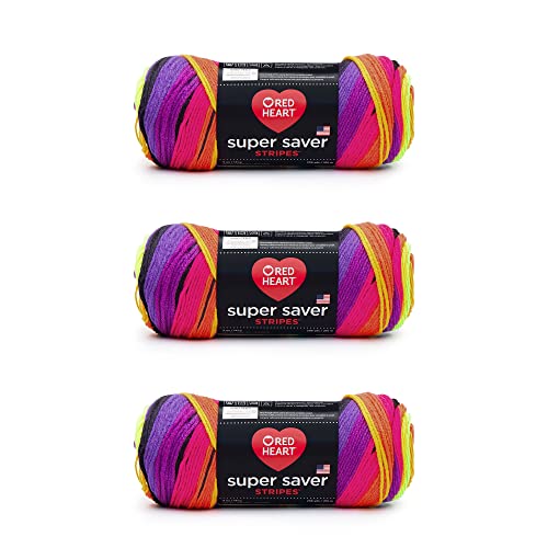 Image of Red Heart Super Saver Yarn, 3 Pack, Bright Stripe 3 Count