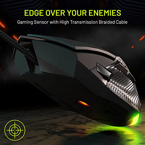 Image of Archer Tech Lab Recurve 300 Wired Gaming Mouse,12000 Dpi with 1000Hz Polling Rate 8 Buttons, Support, 6 Mode RGB, Sunplus Sensor, 10 Mn+ Clicks Huyu Switches, Compatible with Pc /Mac - Black