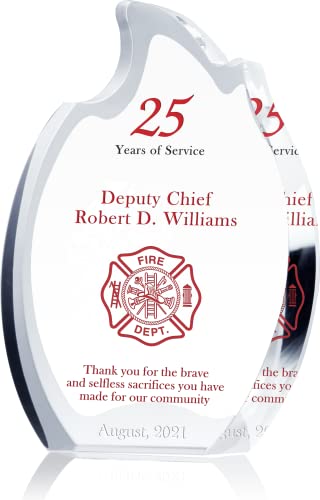 Personalized Crystal Volunteer Firefighter Award Plaque – Custom Engraved with Name & Years of...