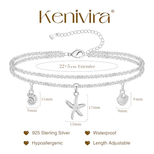 Image of Kenivira Sterling Silver Ankle Bracelets for Women,Gold Dainty Layered Waterproof Anklet for Women, Anklet Set Stackable Beach Gift Adjustable Size