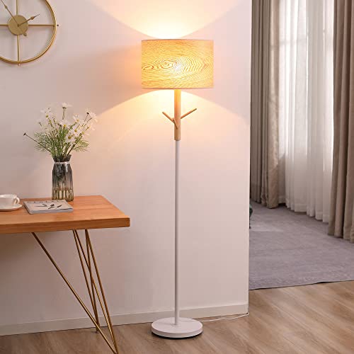 HOMCOM Lámpara de Pie con Ganchos Ø38x158 cm para Colgar Ropa Sombreros Pantalla de PE Casquillo E27 Máx. 40W e Interruptor de Pie Moderno para Salón Dormitorio Natural