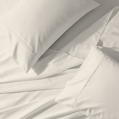 Purity Home Organic 100% Cotton Percale Sheet Set, Full Ivory With Elasticized Deep Pockets, Eco-Friendly & Breathable, 4 Piece Cooling Bed Sheet Set, Bedding Sheets For Full Size Bed #TOP2