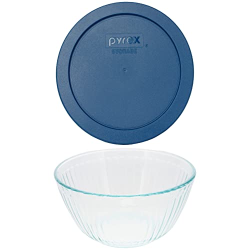 Pyrex 7402 6-Cup Sculpted Glass Mixing Bowl & 7402-PC 6/7-Cup Blue Spruce Lid - Made in USA