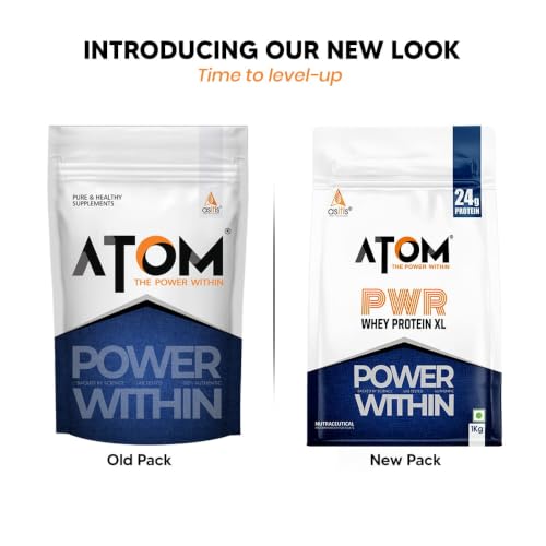 Image of AS-IT-IS ATOM PWR Whey XL - Powered with Fermented Yeast Protein Isolate, 24g Protein, with DigeZyme, Easy Digest, Lean Muscle Gains & Strength, Rapid Recovery, 1kg Choco Hazel Fusion