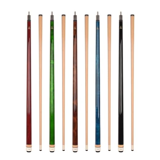 ASKA Set of 5 Wrapless L3 Billiard Pool Cues, 58" Hard Rock Canadian Maple, 13mm Hard Le Pro Tip, Mixed Weights, Black, Blue, Brown, Green, Red. Improve Your Game Room
