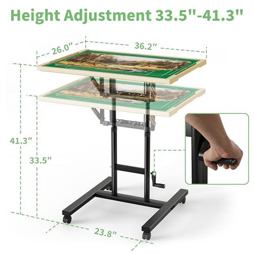 Image of CODACE Puzzle Table with Drawers - Puzzle Tables for Adults with Drawers, Hand-Cranked Height-Adjustable Puzzle Tables with Leg, Tilting Puzzle Board with 6 Tray and Cover, Present for Puzzles Lover