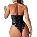 PU Leather Lingerie Black Snap Crotch Corset Lace Bodysuit Satin Teddy Babydoll Boudoir Outfits Exotic Bustier (S)
