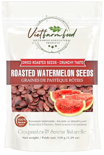 ROASTED WATERMELON SEED 5.29oz (150g) VIETFARMFOOD: Naturally dry roasted. No sugar no oil natural sweetness characteristic fatty taste crispy. Suitable as a topping delicious nutritious snack.