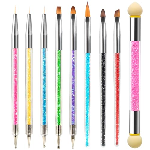 8 pz doppia estremità Nail Art Dotting Pen con 1 spazzola di spugna, professionale per nail art, manicure french e sgrassati, ideale per gel UV e disegni creativi