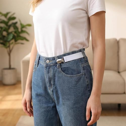 Image of Obtheleg Adjustable Pant Waist Tightener Belt Cinch Clips (2 Pcs) | No-sew elastic belt loops, removable waistband tighteners for jeans, pants, and dresses (2.5 * 20cm).