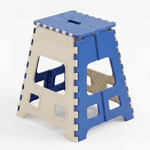 Image of U-MAX 18 Inch Folding Stool - Compact, Portable Step Stool for Kids & Adults, Lightweight Plastic Design, Slip-Resistant, Ideal for Kitchen, Bathroom, Camping & Travel (Blue / 18 inch)