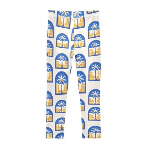 Blue Coconut Tree Girls Leggings Soft Stretch Workout Yoga Dance Pants for Kids Casual Tights2