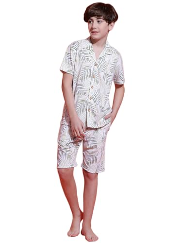 Image of Li'l Tomatoes Boys 100% Cotton Night Suit | Summer Printed Shirt & Shorts Set | Soft & Breathable Sleepwear | 9-16 Years