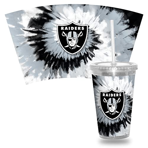 Rico Industries NFL Football Las Vegas Raiders Metallic Tie Dye NFL Football Team 16oz Metallic Clear Tumbler W/Straw