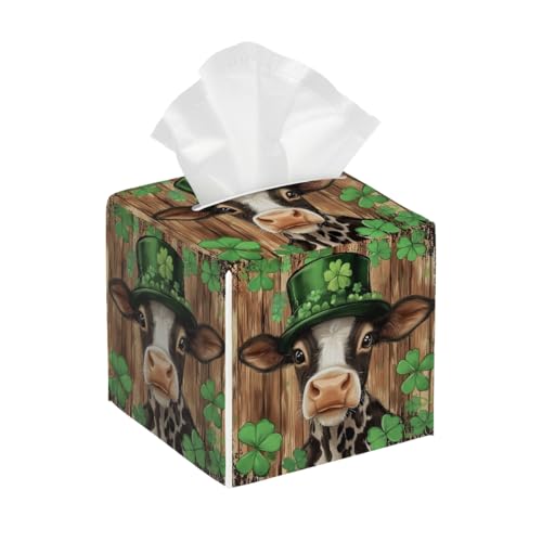 Funda cuadrada para caja de pañuelos de piel sintética, diseño de duende del día de San Patricio, organizador facial de vaca para el hogar, mesa de baño, dormitorio, oficina