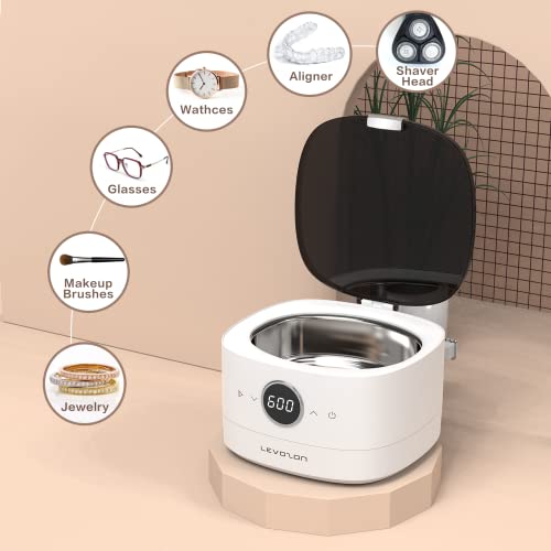 LEVOZON Ultrasonic Cleaner, 750ml 48kHz Professional Ultrasonic Jewelry Cleaner Machine with Touch Control, 5-Level Digital Timer for Silver, Gold, Retainer, Glasses, Rings, Dentures, Watch Bands