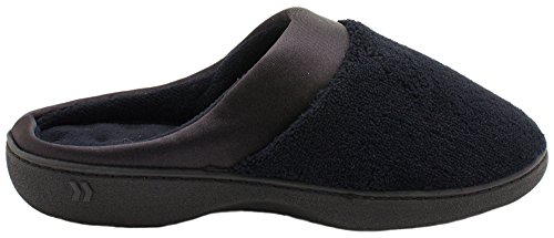 isotoner Women's Terry and Satin Slip on Cushioned Slipper with Memory Foam for Indoor/Outdoor Comfort Flat Sandals3