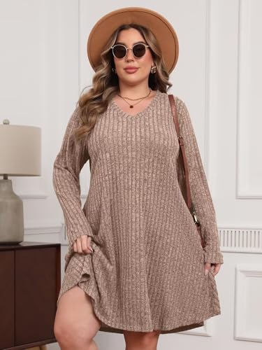 BELAROI Plus Size Sweater Dress for Women Tshirt Fall Dresses Winter V Neck Long Sleeve Pockets Casual Party Loose Fit4