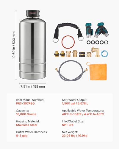 Image of EVOR RV Water Softener, 16,000 Grain, Portable Water Softener with NPT 3 /4 inch Fittings, Food-Grade Resin, Stainless Steel, Quick Connect, for RVs, Trailers, Boats, Mobile Car Washing, Pressure Washing