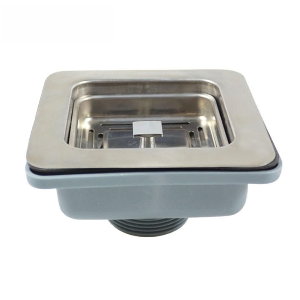 Égouttoir d'évier carré 114 x 114 mm - Couvercle moderne pour bonde de lavabo en inox SUS304