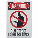 Nightmare On Elm Street Neighborhood Watch Metal Sign - Spooky Freddy Krueger Decoration for Movie Room or Halloween Decor