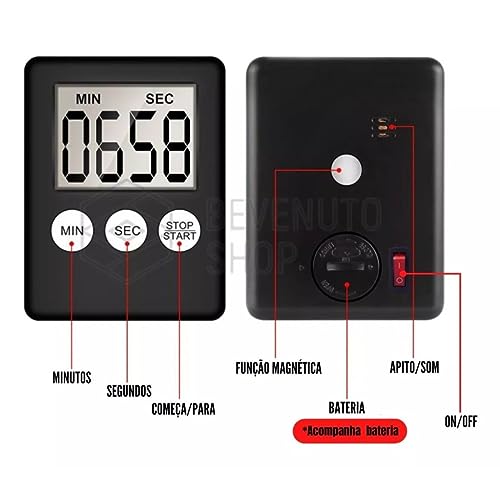 Timer De Cozinha Digital Com Imã Cronômetro Regressivo E Progressivo Temporizador Alarme Treino Acad