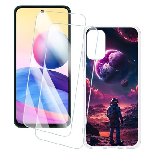 OAGELIM 2�Z�b�g �X�N���[���v���e�N�^�[ + �P�[�X Xiaomi Poco M3 Pro 4G (6.5 �C���`) �Ƃ̌݊������� �A�[�e�B�X�e�B�b�N�J�X�^���v�����g�J�o�[�Ƌ����K���X�t�B���� �X�N���b�`�h�~ (�F����s�m)