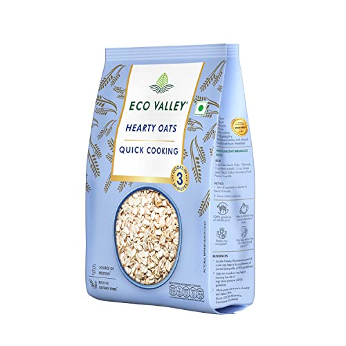 Image of Eco Valley Hearty Oats - 1 KG - Rich in Protein and Fibre | 100% natural grain | Cooks in 3 Minutes | Quick Cooking Oats | No added Sugar (Pack of 2)