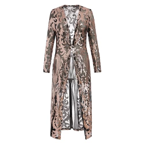 Image of Sparkly Cardigan for Women 1920s Sequin Cardigans Long Sequin Duster Blazer 20s Glitter Open Front Coat Cover Up Dress