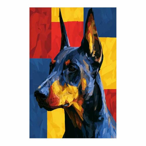 Toile Doberman multicolore 40x60cm tableau peinture murale design