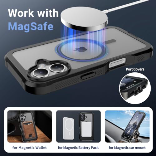 Image of jaroco Magnetic for iPhone 16 Case Heavy Duty Protection Black | Compatible with MagSafe,Military Grade Drop Protection,Translucent Matte,Non-Slip,Shockproof 2-Layer Durable Bumper Case