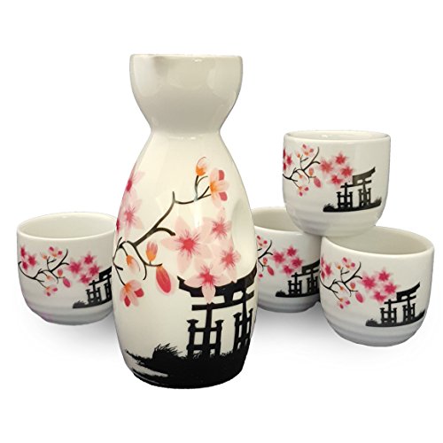 Happy Sales Japanese Sake Set White and Pink Blossom