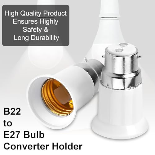 Image of GLUN LED Bulb Converter Holders (B22 Pin to E27 Ring), Pack of 8 White Bulb Pins Converter, for Office, Basement, Room, & Home Use
