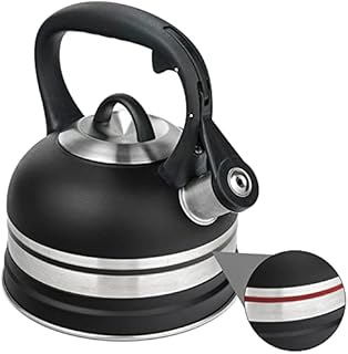 Kanmart 2.5L Food Grade Stainless Steel Whistling Tea Kettle,Modern Stovetop top Tea Kettle, Hot Water Fast to Boil,Anti-Hot Ergonomic Handle, Gas Electric Applicable (black)