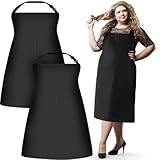 Shyyween 2 Pcs Plus Size Chef Aprons Extra Large Adjustable Unisex Kitchen Aprons with 2 Pockets for Women Men Cooking Work (Black)