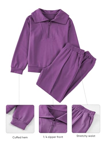 Image of blibean Girls Fall Sweatsuits Half-Zip Collared Sweatshirt & Jogger Pants Set School Tracksuit Size 6-15 Years