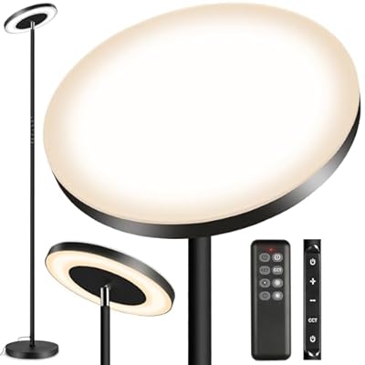 OUTON LED Torchiere Floor Lamp, Super Bright Dimmable Tall Standing Lamp with Remote Touch Control, 4 Color Temperatures, 1-Hour Timer for Living Room, Bedroom, Office (Classic Black)