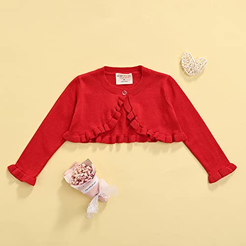 Toddler Baby Girl Sweater Crop Top Knit Cardigan Long Sleeve Ruffled One Button Cute Outwear Kids Fall Shrug Cover Up2