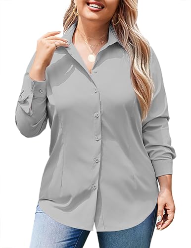 Image of IN'VOLAND Women Plus Size Button Down Shirts Long Sleeve Office Work Blouse