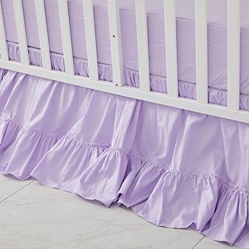 Image of Brandream Crib Bed Skirt for Baby Girls Boys Purple Boho Bohemian Solid Cotton Toddler Bedskirt Farmhouse Chic Ruffle