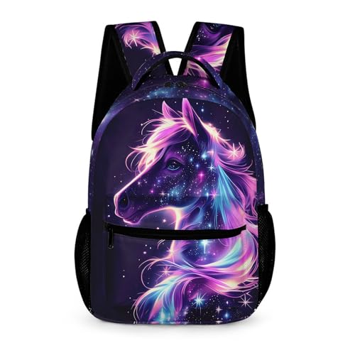 GNEW Mochila Galaxy Animal fofa para crianças, meninos e meninas, mochila de livros do ensino fundamental e médio, 41 cm, Cavalo galáxia, 16.5 Inch, Mochilas Daypack