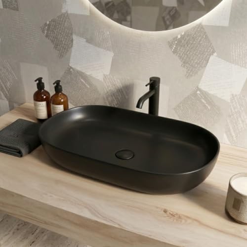 Image of Backline Ceramic 31.5 Inch Table Top Wash Basin| Big Size Basin | Counter Top Basin For Bathroom & Living Room 31.5 X 15 X 5 Inches (Black Matt)(5 years warranty)