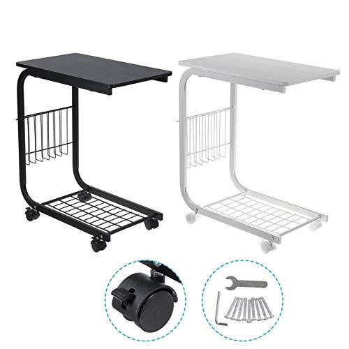 Table de chevet mobile blanche avec hauteur réglable sur roues - 5