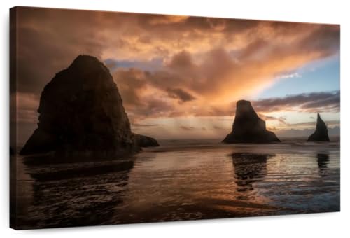 ElephantStock - Falling Sunsets Wall Art - Horizontal Canvas Wall Art - Living Room Wall Decor - Photography Beach Sunsets And Sunrises Canvas Art - Orange And Brown Decor by Andy Amos - 51" x 34"